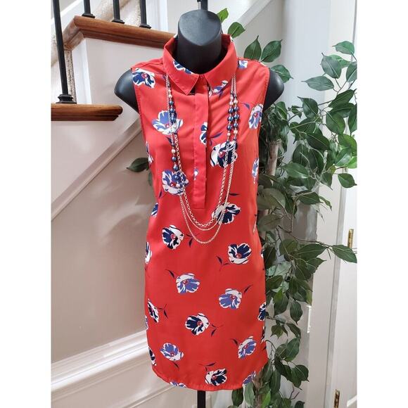 Banana Republic Red Floral 100% Polyester Sleeveless Knee Length Shirt Dress 6 - Picture 1 of 12
